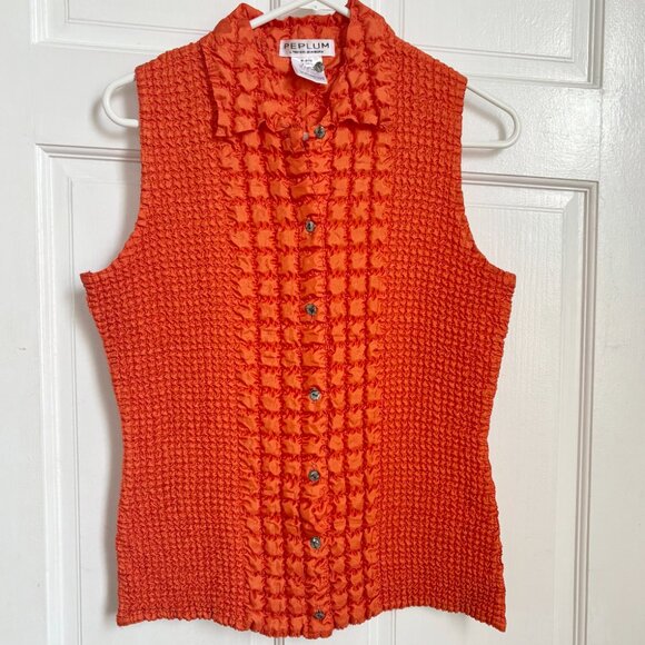 Yoshiki Hishinuma Peplum Top Shirt Button Up Down Collar Sleeveless Textured M - Picture 1 of 5